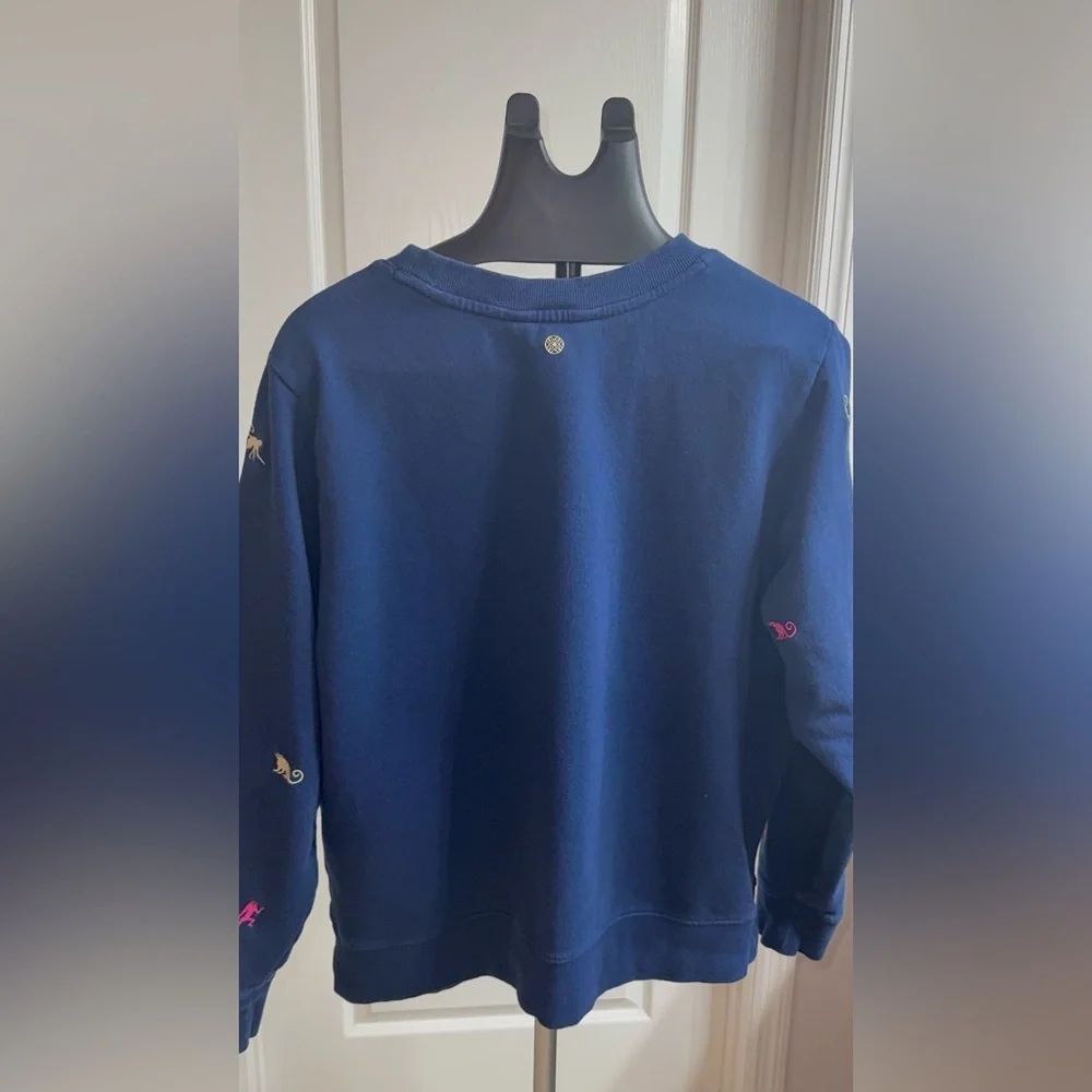 Lilly Pulitzer Rare Print Ballad Monkey Sweatshirt Navy Embroidered Size L